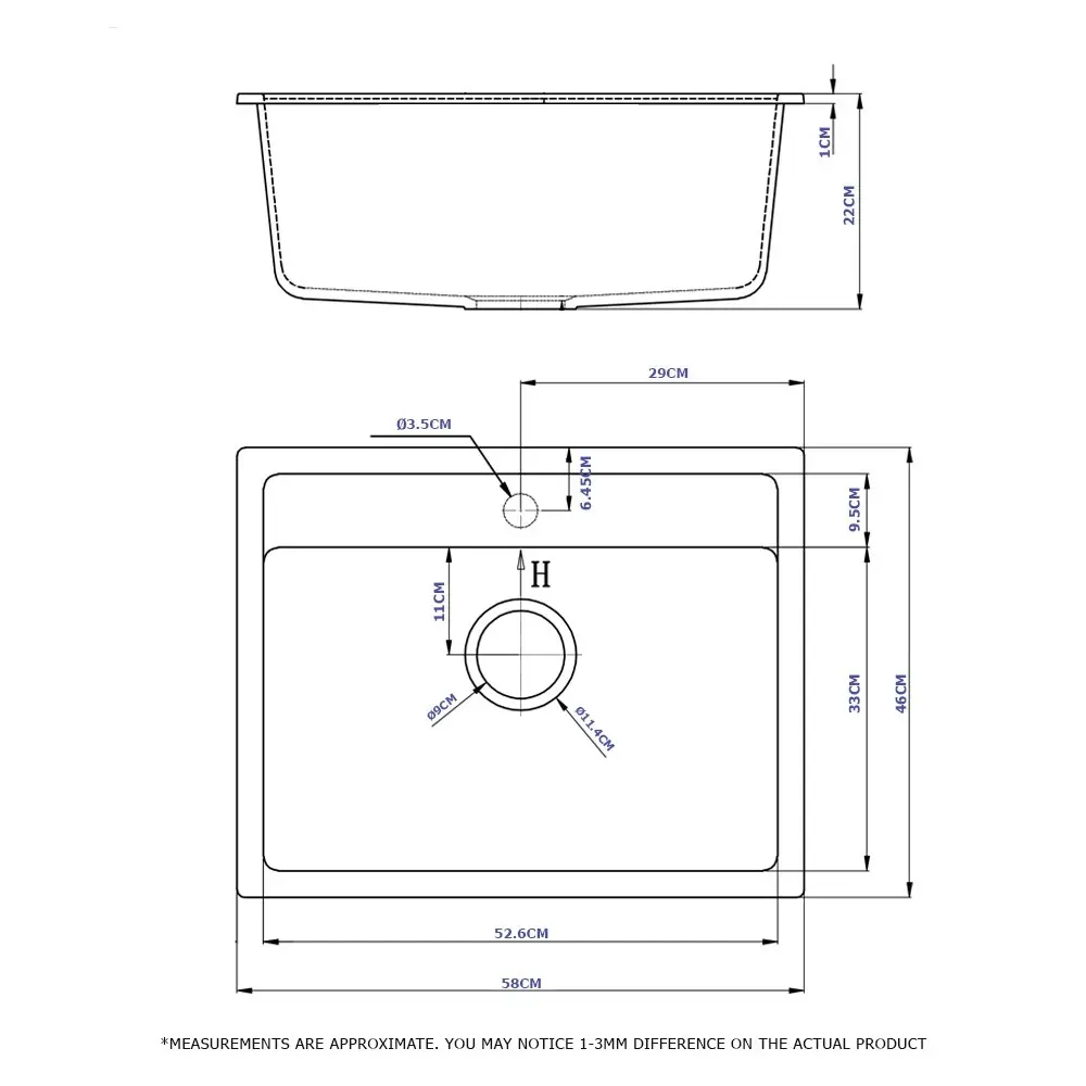 Simplus Kitchen Sink 58x46CM Granite Stone Sinks Bathroom Basin Laundry Single Bowl Sink in White