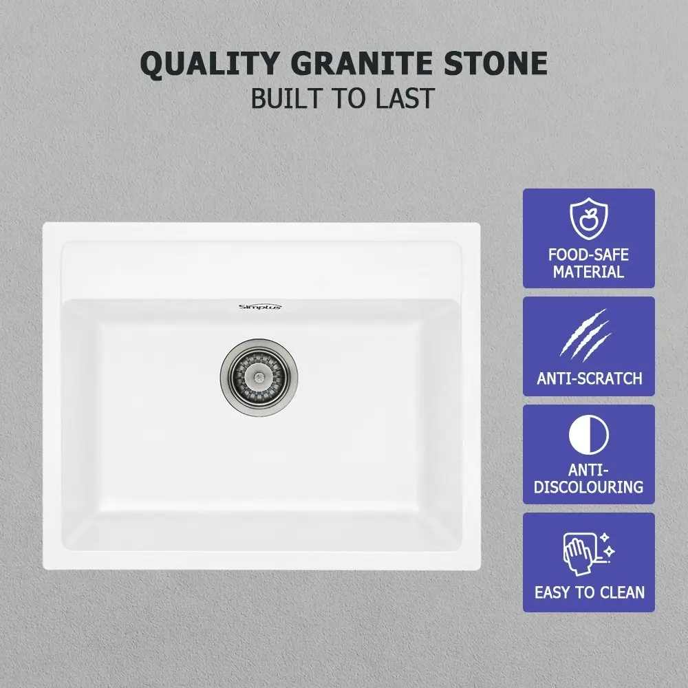 Simplus Kitchen Sink 58x46CM Granite Stone Sinks Bathroom Basin Laundry Single Bowl Sink in White