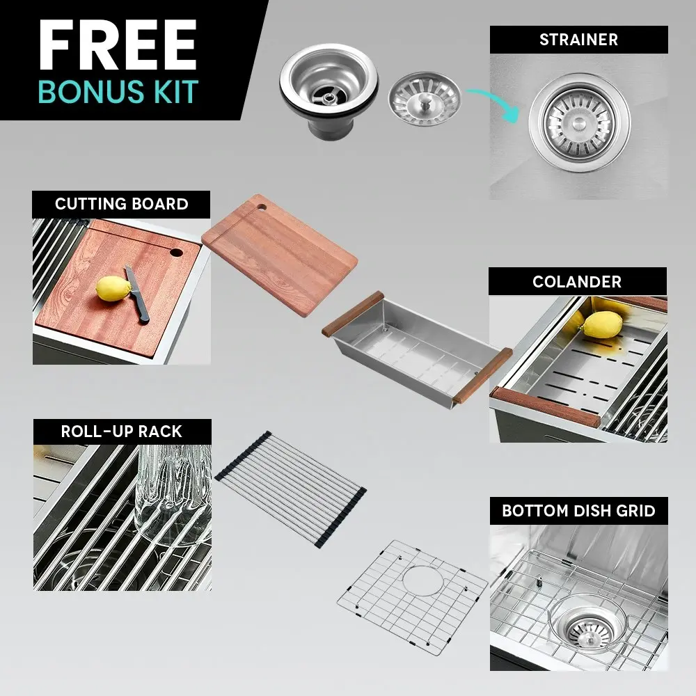 Simplus Stainless Steel Kitchen Workstation Sink 45x45CM Laundry Undermount Single Bowl Set Silver