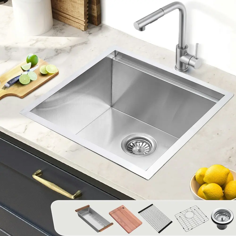 Simplus Stainless Steel Kitchen Workstation Sink 45x45CM Laundry Undermount Single Bowl Set Silver