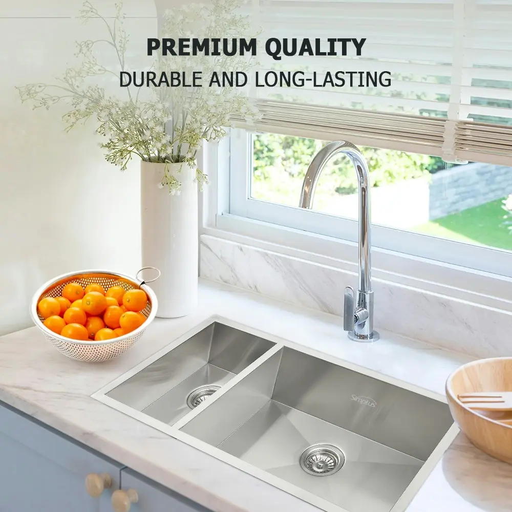 Simplus Kitchen Sink Basin 838x457MM Double Bowl Stainless Steel Under Top-Mount Laundry Toilet Set