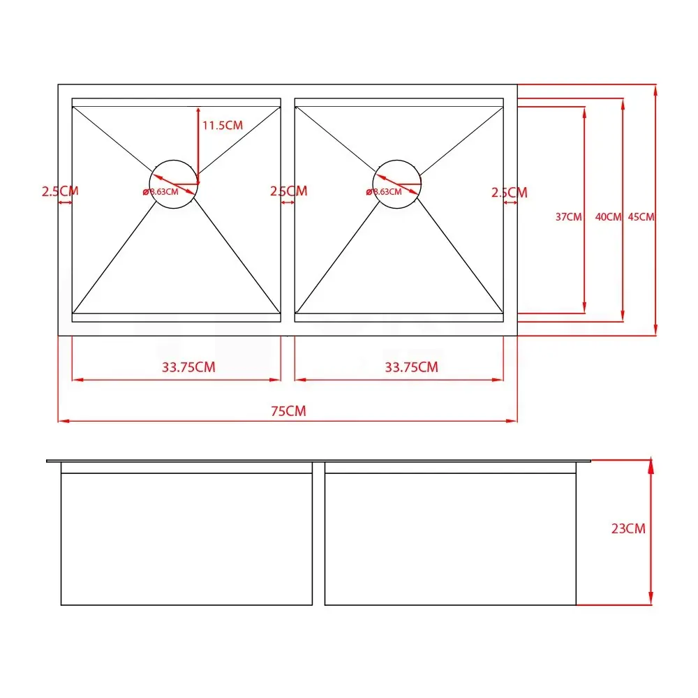 Simplus Stainless Steel Kitchen Workstation Sink 75x45CM Laundry Undermount Double Bowl Set Silver