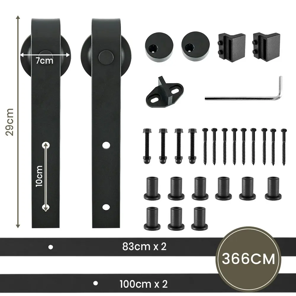 Furb Sliding Barn Door Hardware Kit Single Door Track Roller Classic Antique Style 3.66M