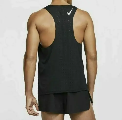 Nike Aeroswift Mens Running Slim Fit Singlet Sleeveless Top - Black/White