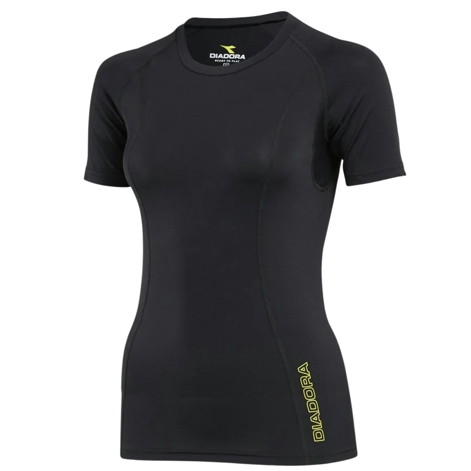 Diadora Ladies Womens Compression Short Sleeve Top Fitness Gym Yoga - Black