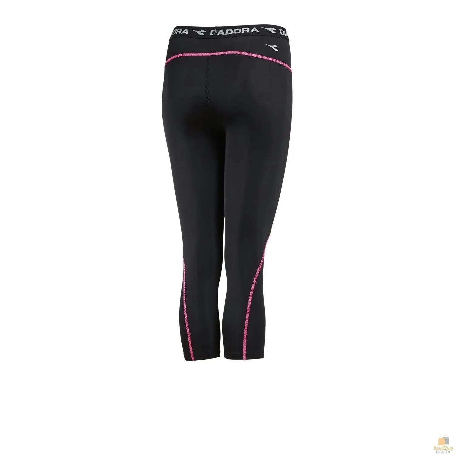 Diadora Ladies Compression Sports 3/4 Tights Gym Yoga - Black/Pink