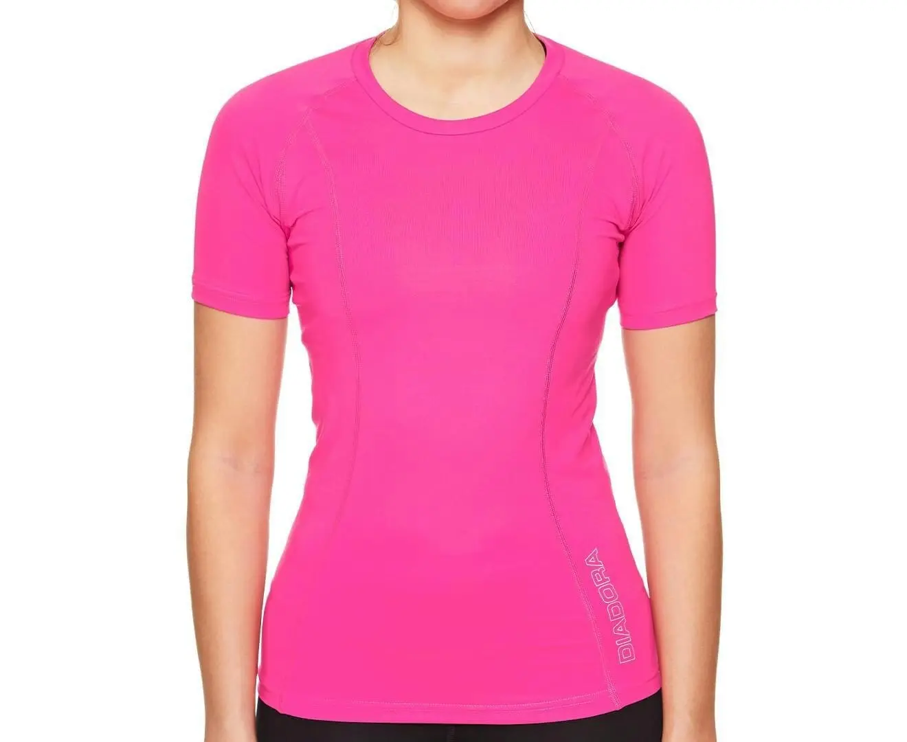 Diadora Ladies Compression Short Sleeve Top Fitness Gym Yoga - Pink