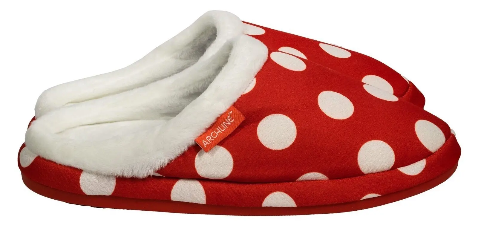 Archline Orthotic Slippers Slip On Scuffs Pain Relief Moccasins - Red Polka Dot