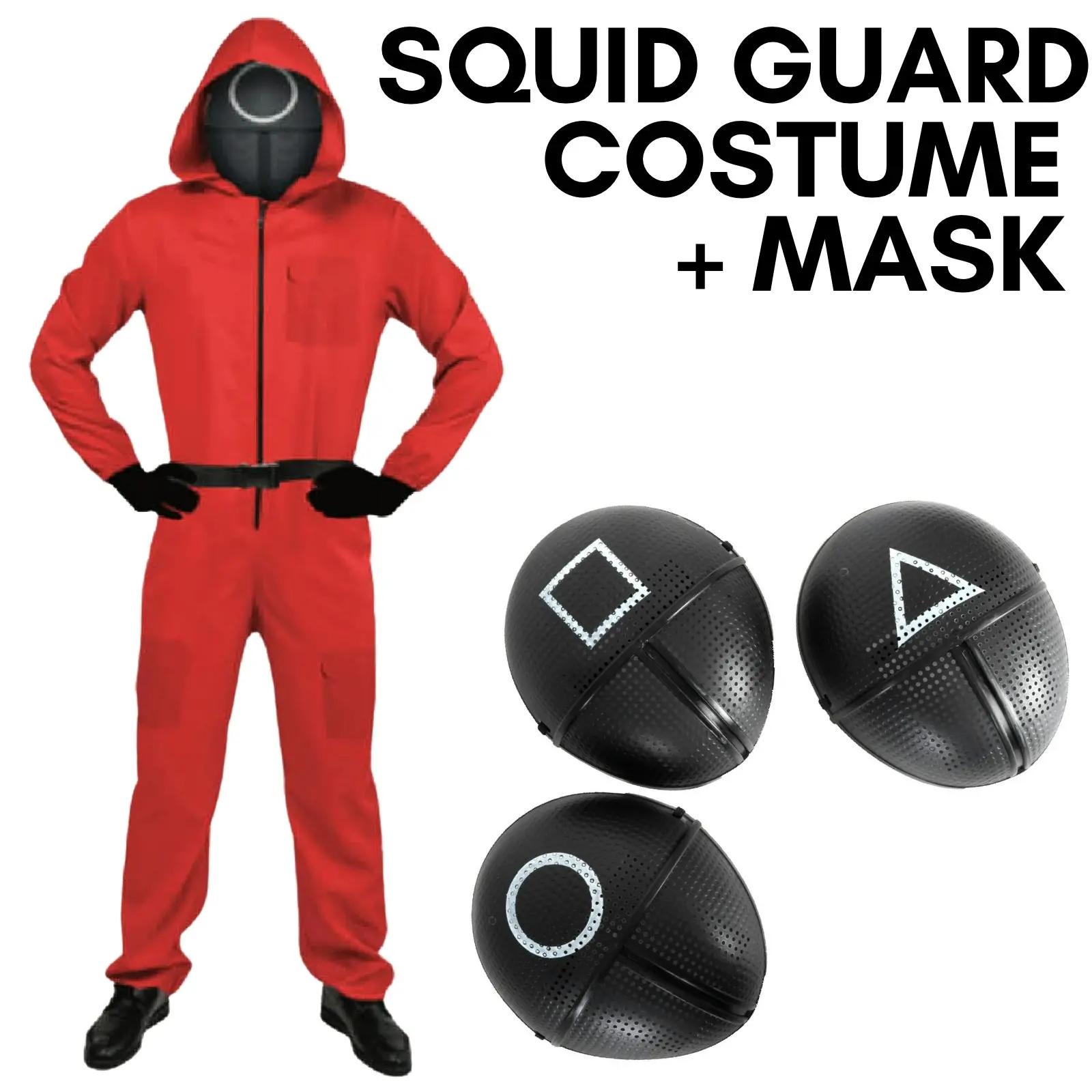 Adult Squid Game Guard Tracksuit Red Full Party Costume Set w/ Mask