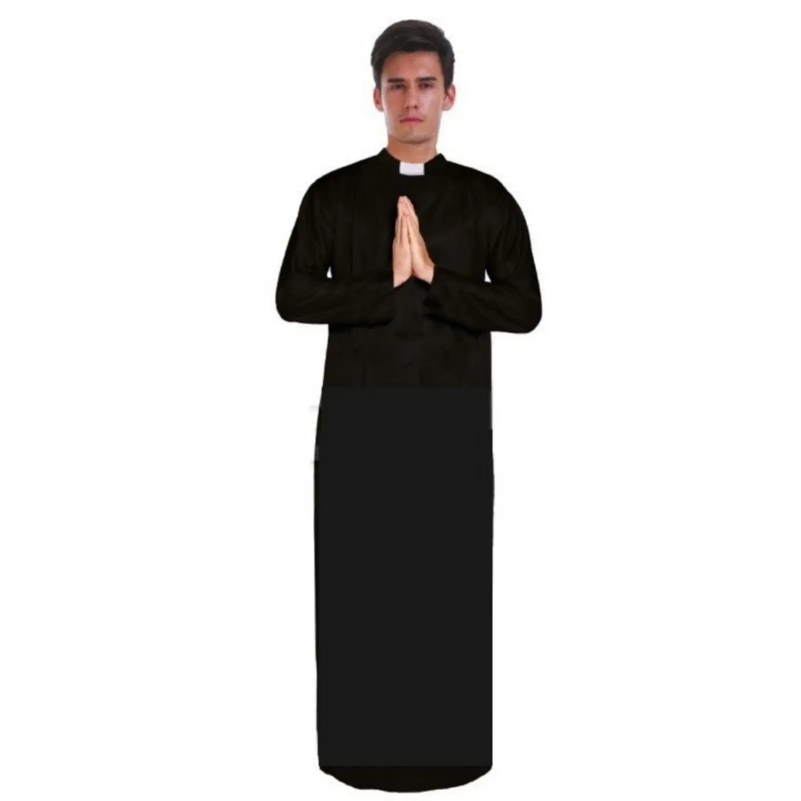 Mens PRIEST Father Costume Religious Halloween Robe Church Collar Vicar Preacher