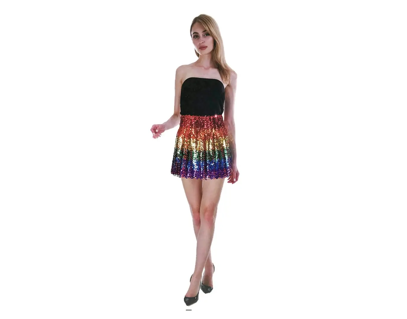 Ladies Adult Deluxe SEQUIN SKIRT Party Costume Dress Up Bling Fringe Tassel