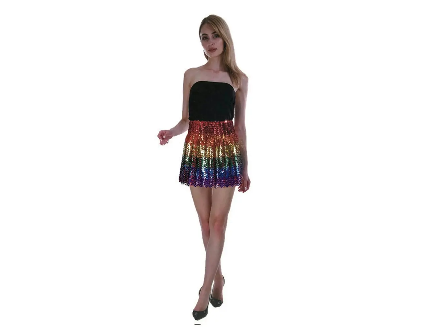 Ladies Adult Deluxe SEQUIN SKIRT Party Costume Dress Up Bling Fringe Tassel