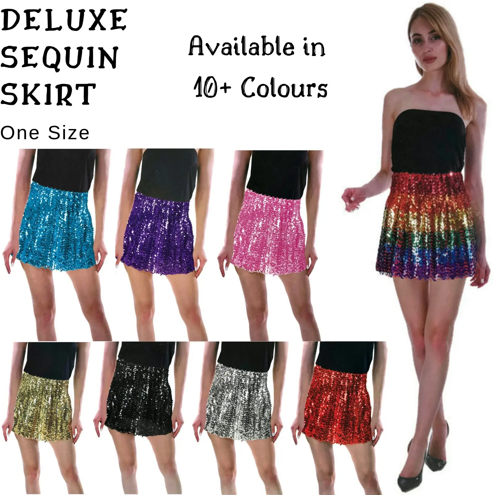 Ladies Adult Deluxe SEQUIN SKIRT Party Costume Dress Up Bling Fringe Tassel