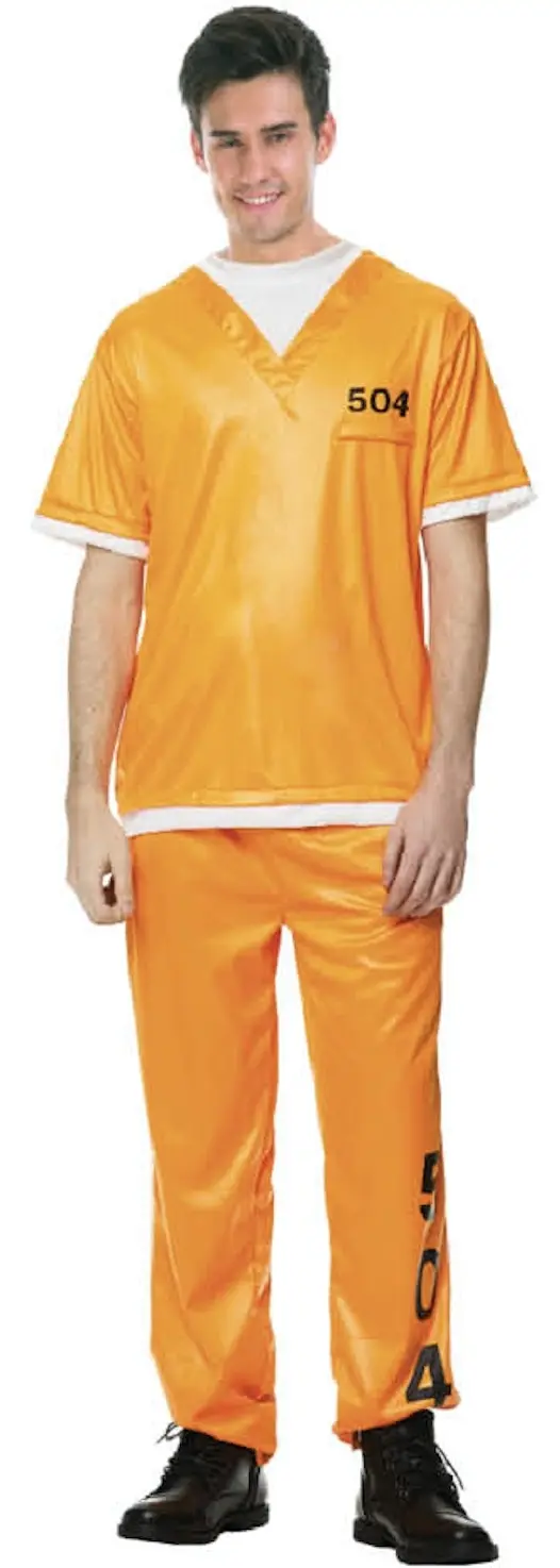 PRISONER COSTUME Halloween Jail Convict Adult Complete Outfit - Orange