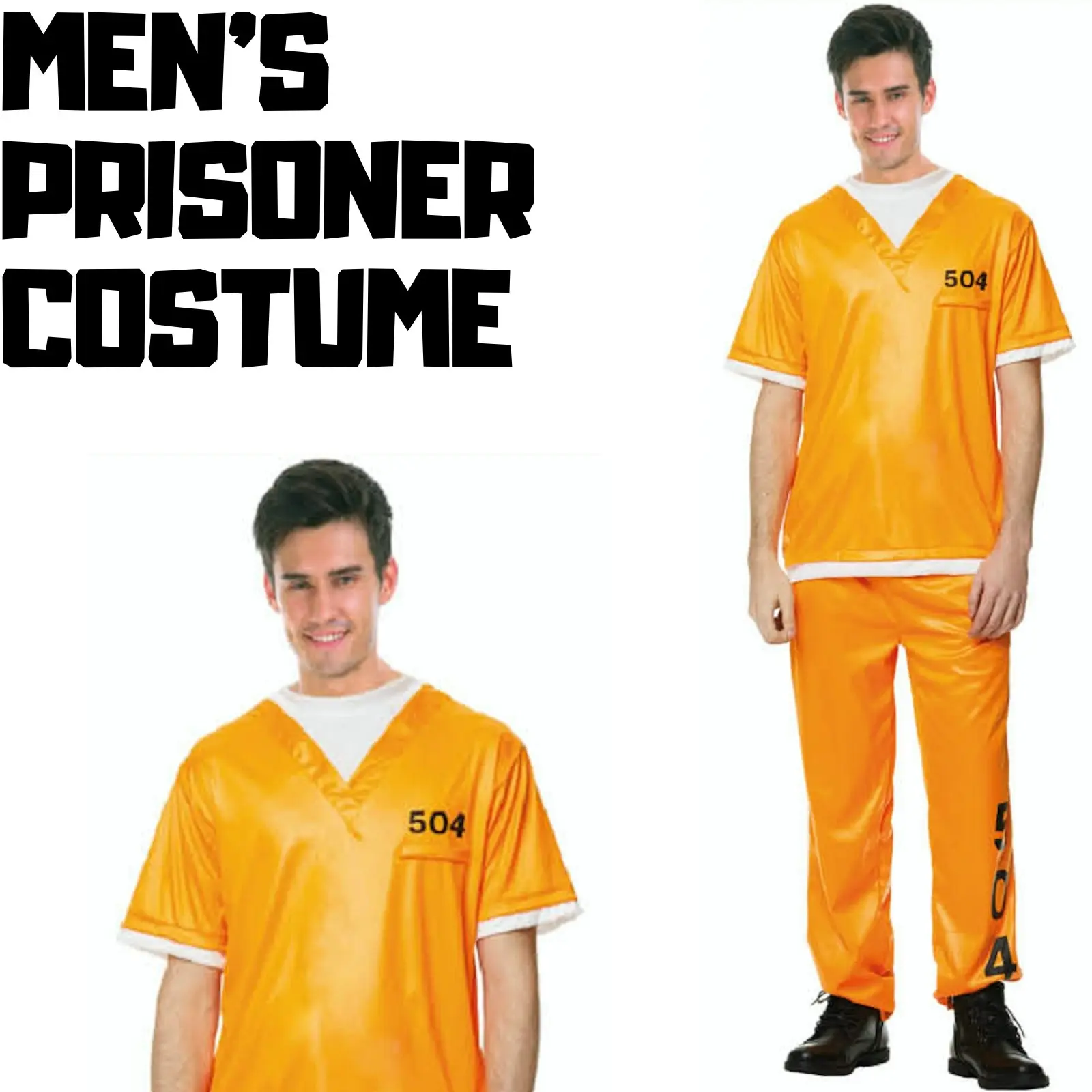 PRISONER COSTUME Halloween Jail Convict Adult Complete Outfit - Orange