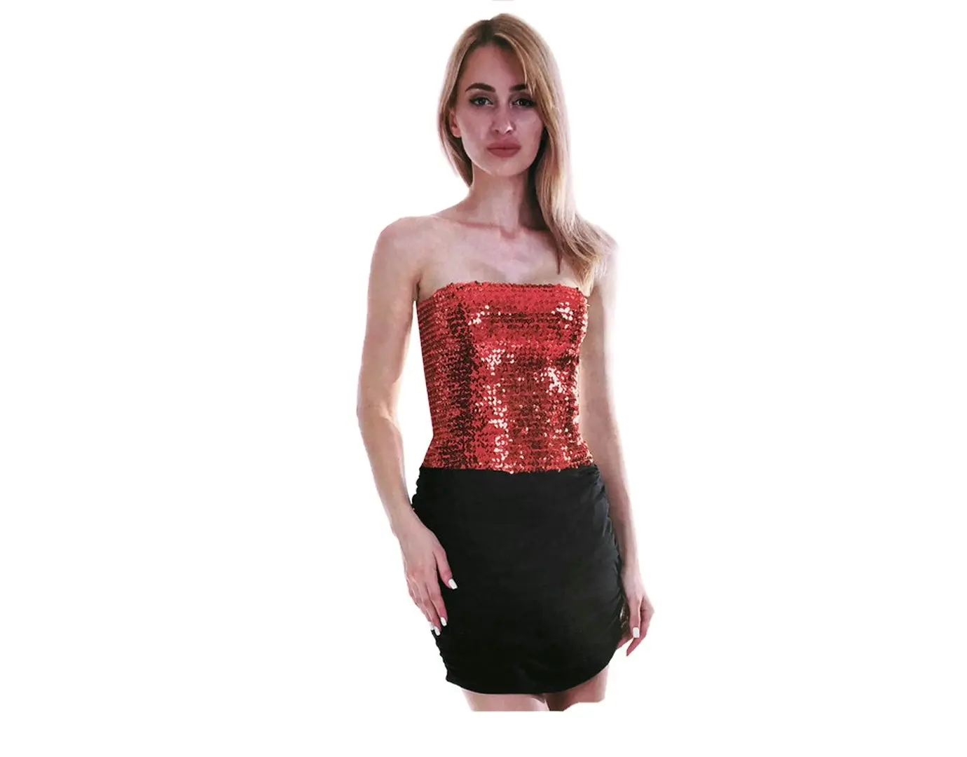 Womens SEQUIN BANDEAU CROP TOP Sparkling Sparkly Costume Tube