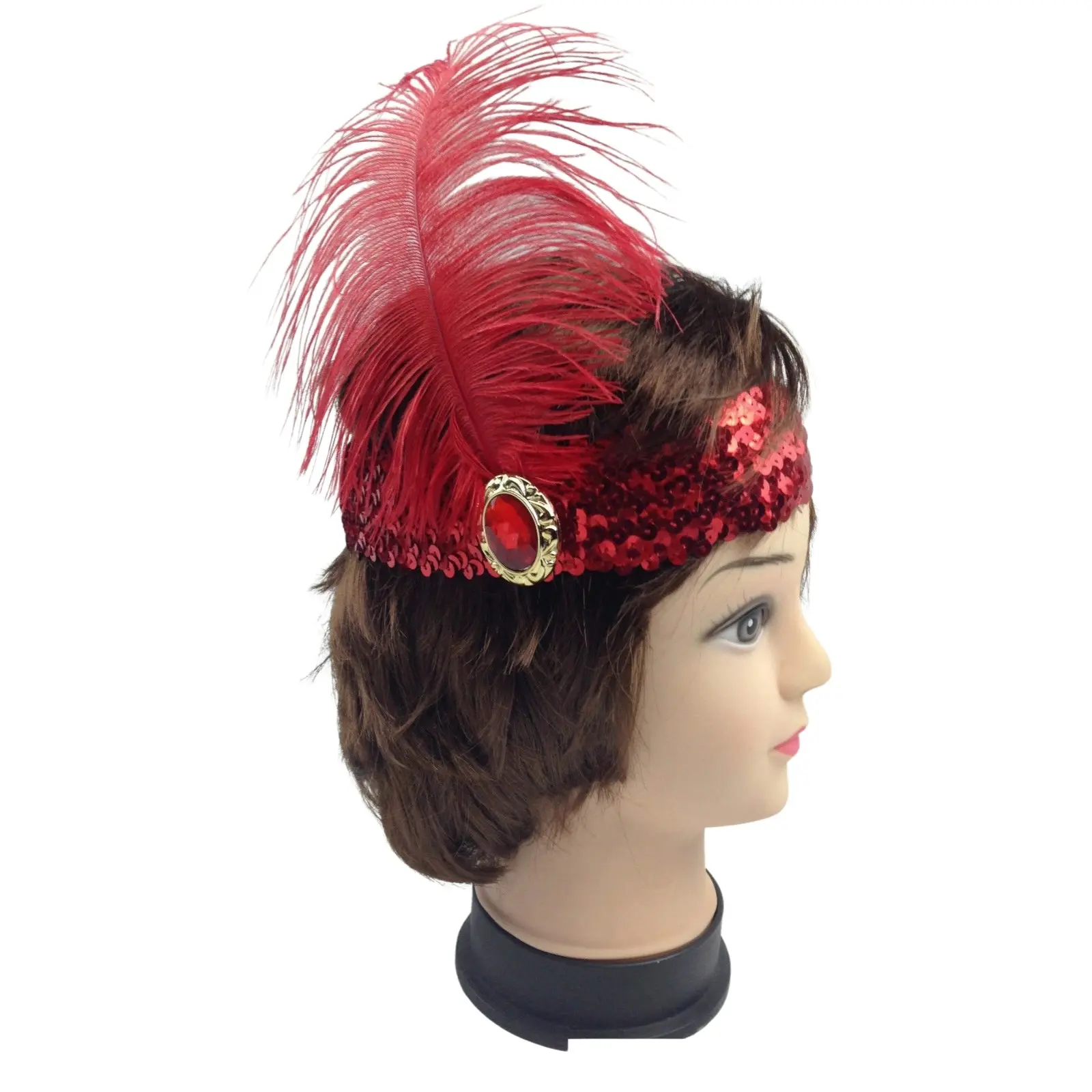 WIDE FLAPPER HEADBAND Feather Sequin Costume Gatsby Charleston Headpiece 1920s