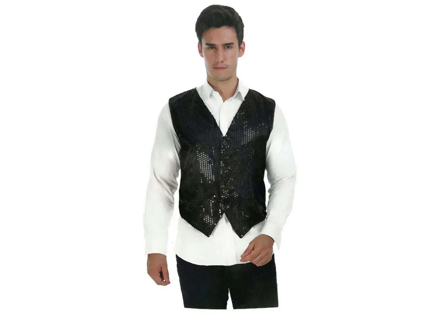 Mens Premium SEQUIN VEST Waistcoat Dance Costume Disco Sparkle Deluxe