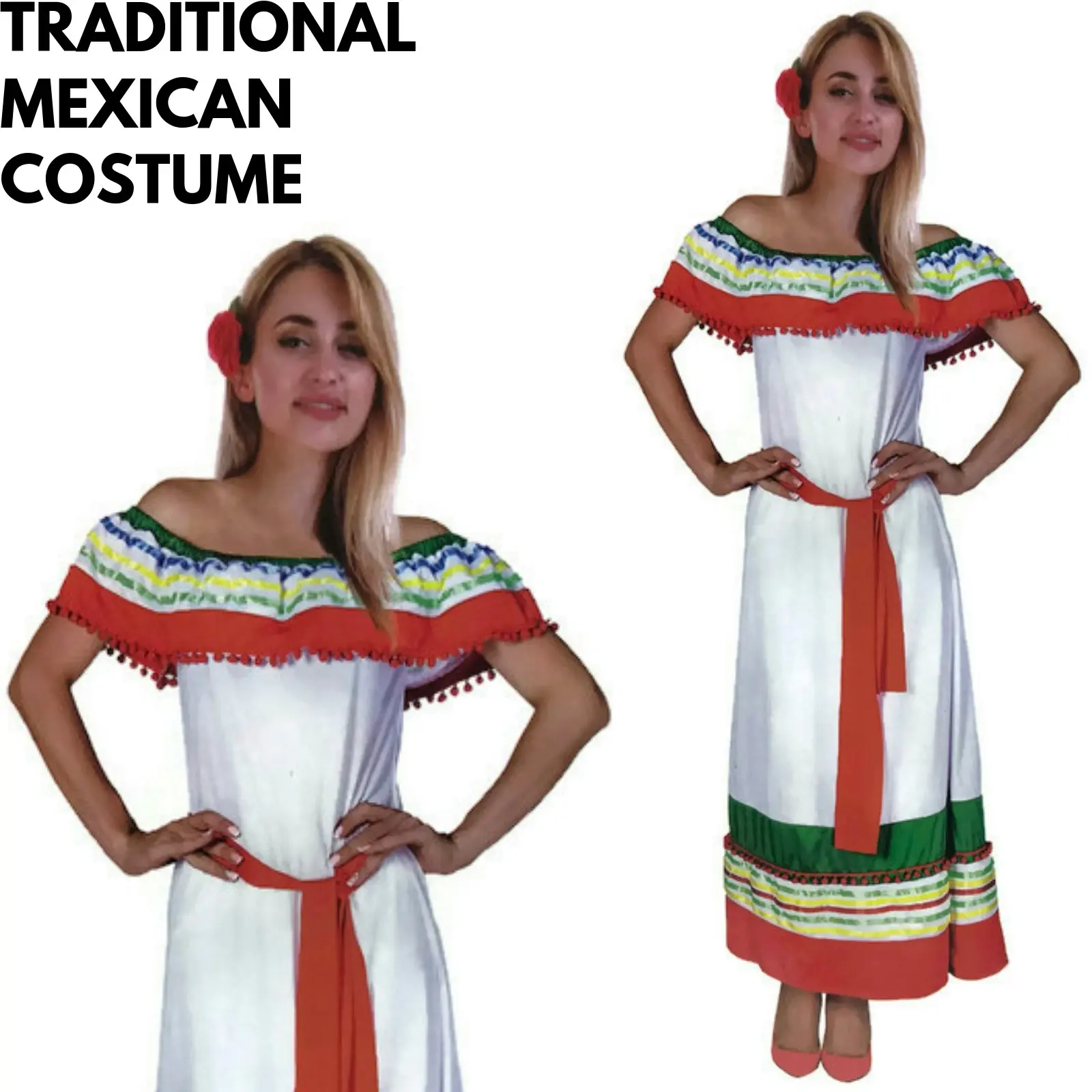 Womens Ladies MEXICAN COSTUME DRESS Spanish Fiesta Fancy Party