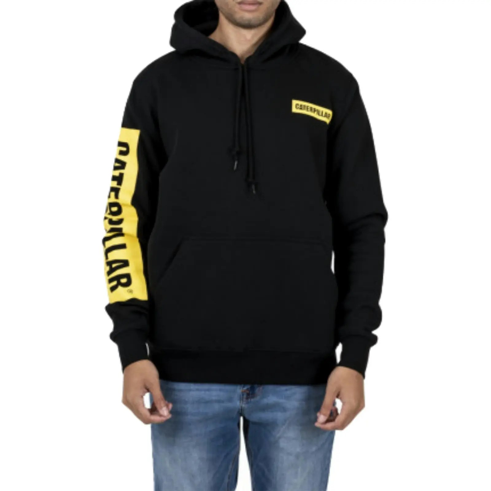 Caterpillar Triton Block Hoody Hooded Sweat Hoodie Jumper - Black/Yellow