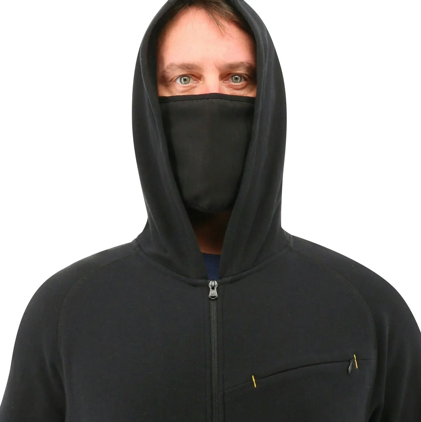 Caterpillar Mens ViralOff Hooded Sweatshirt Hoodie w Face Mask Covering - Black