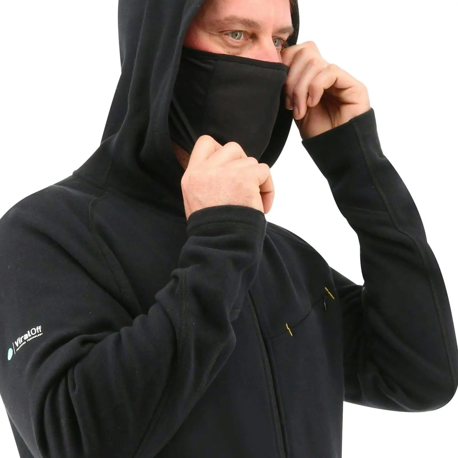 Caterpillar Mens ViralOff Hooded Sweatshirt Hoodie w Face Mask Covering - Black