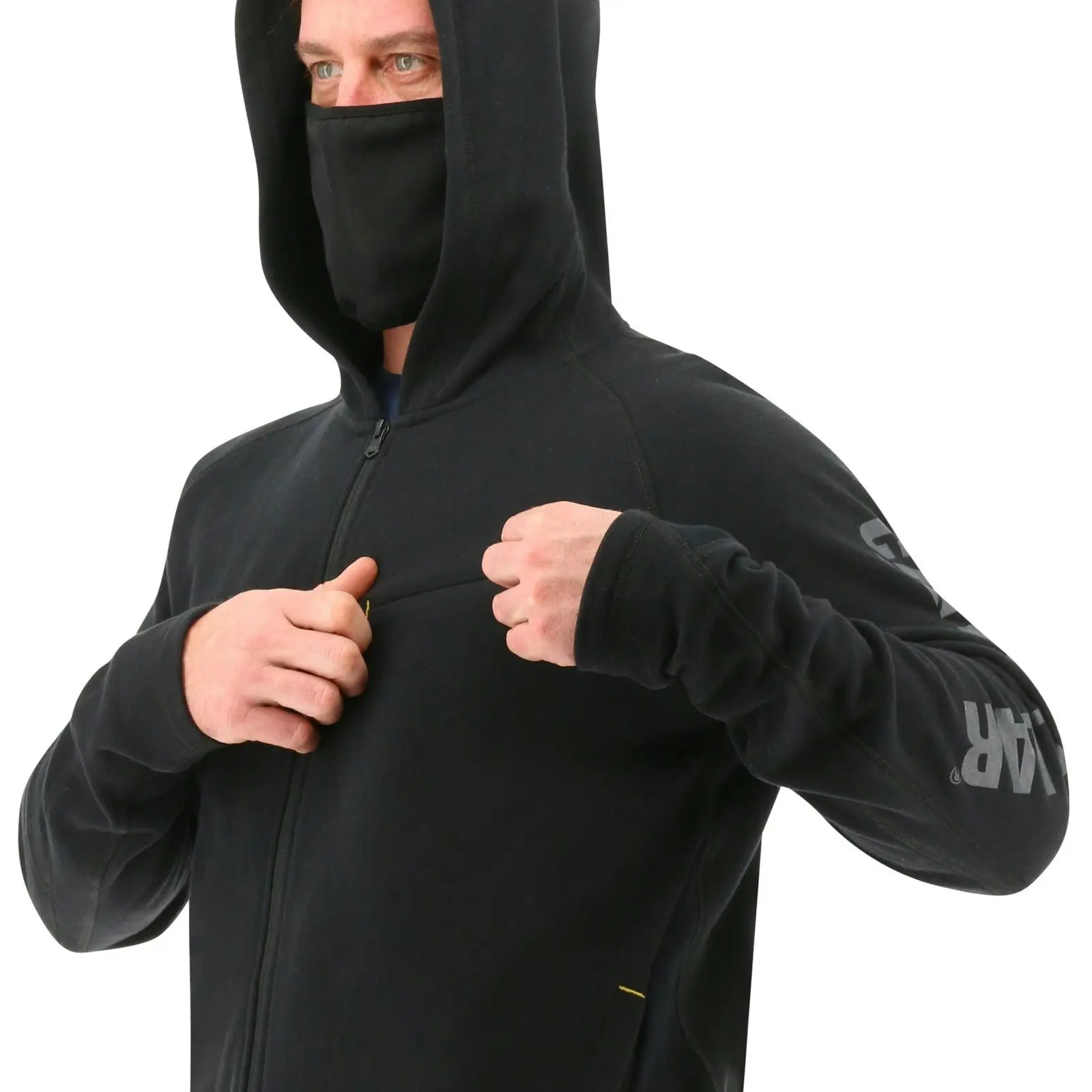 Caterpillar Mens ViralOff Hooded Sweatshirt Hoodie w Face Mask Covering - Black