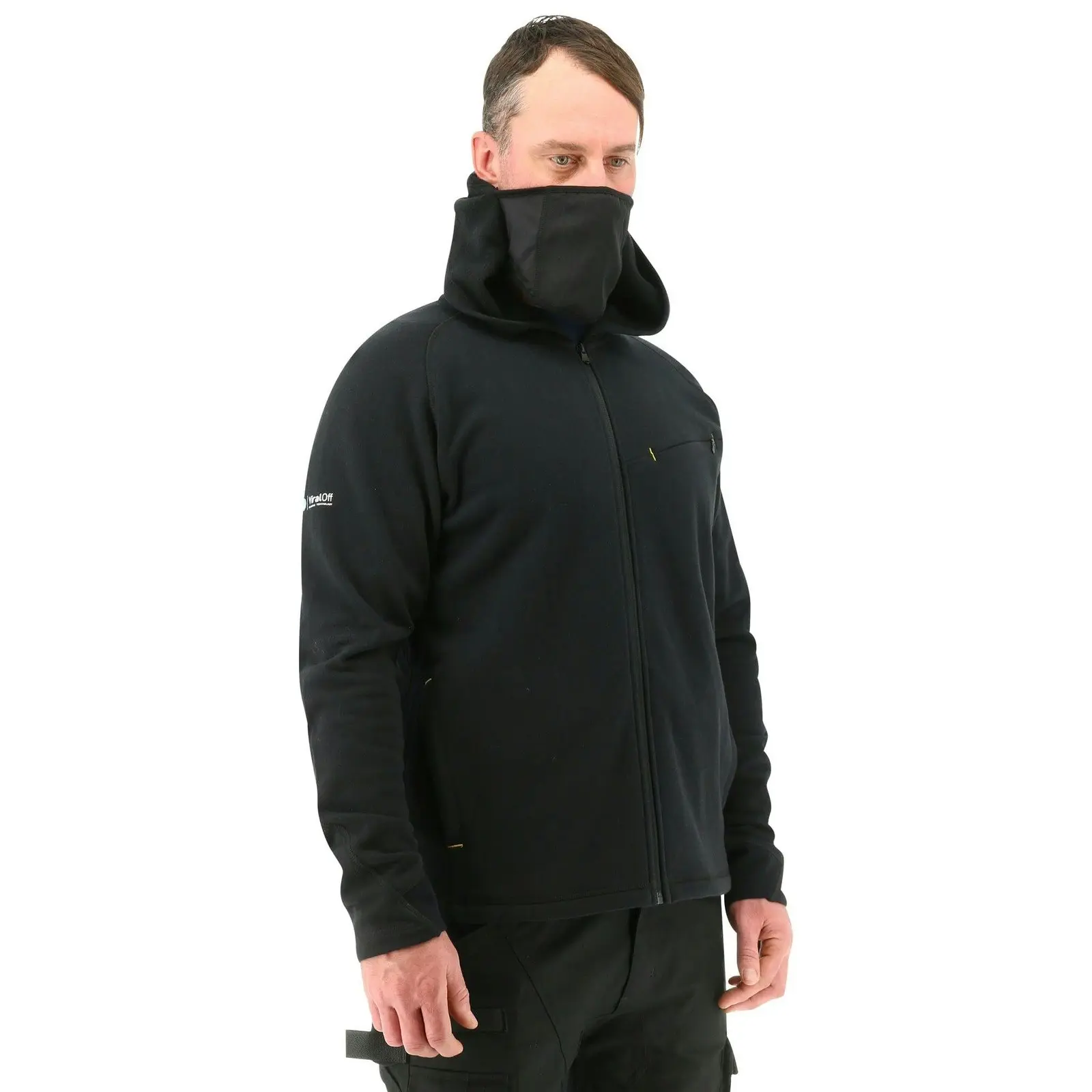 Caterpillar Mens ViralOff Hooded Sweatshirt Hoodie w Face Mask Covering - Black