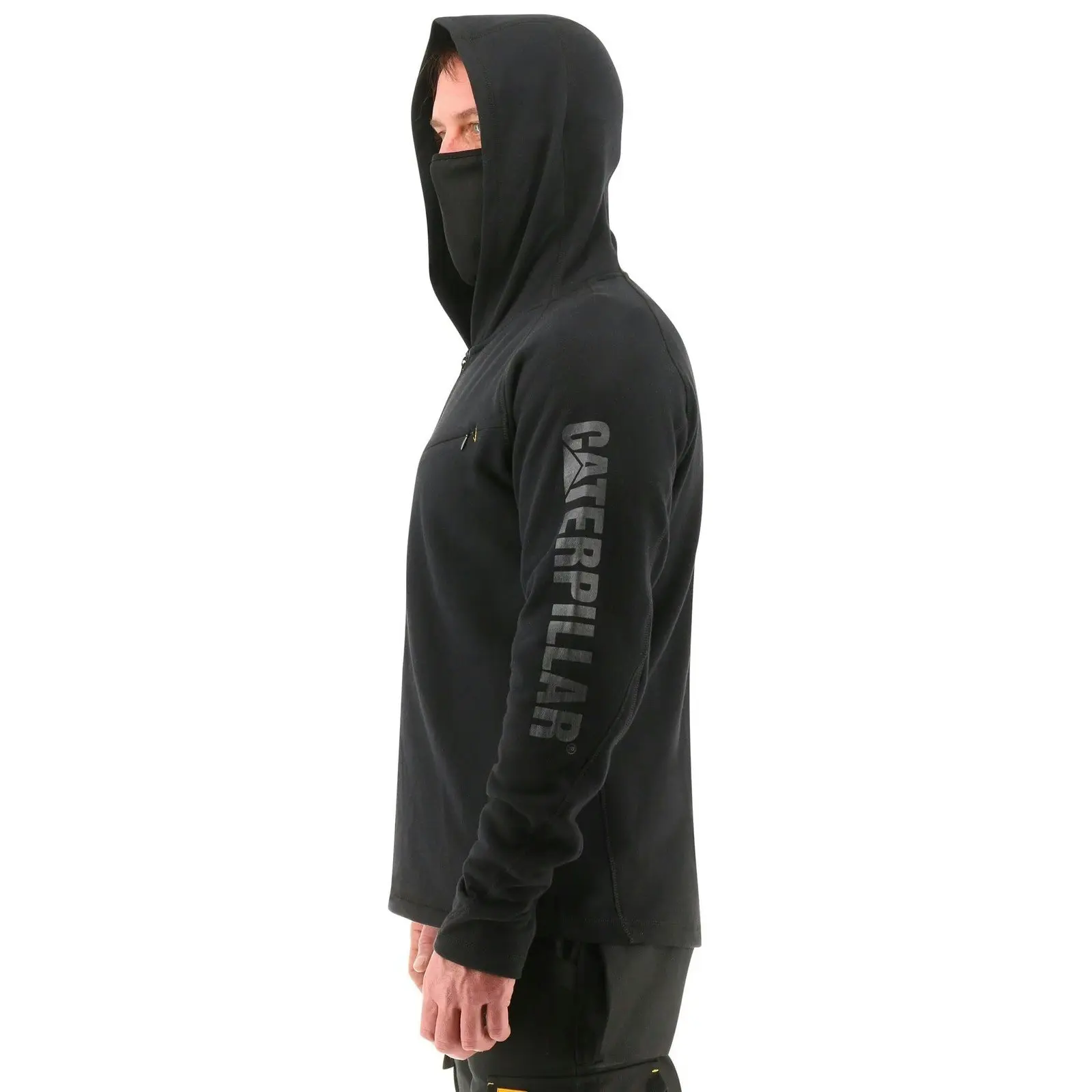 Caterpillar Mens ViralOff Hooded Sweatshirt Hoodie w Face Mask Covering - Black