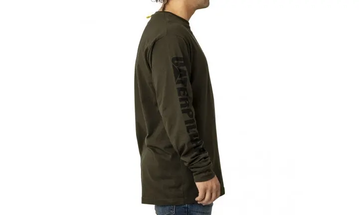 Caterpillar Mens Trademark Banner Long Sleeve Tee Top CAT - Army Moss