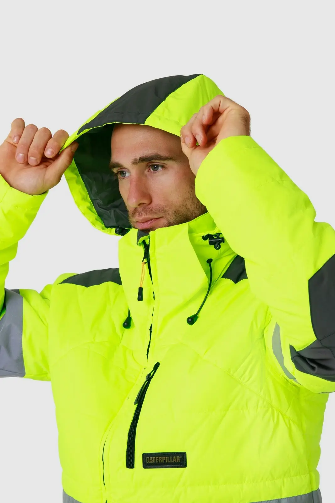 Caterpillar Mens Boreas Hi-Vis Puffer Jacket w Hood Water Resistant CAT - Yellow