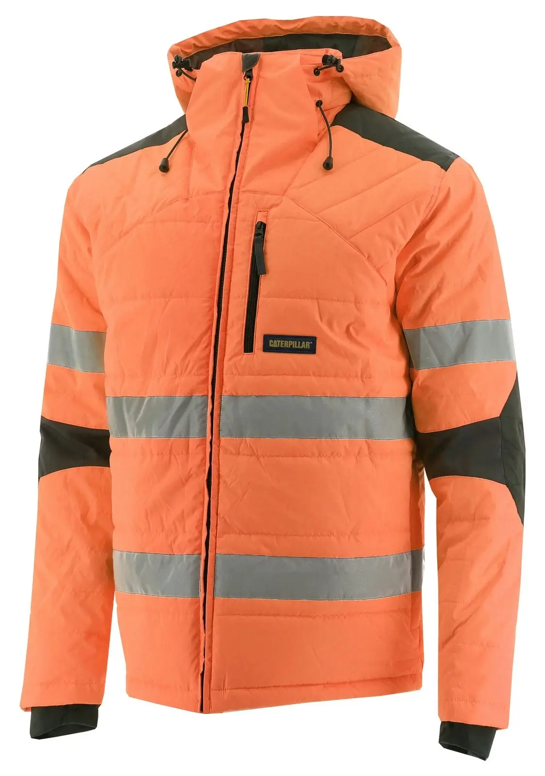 Caterpillar Mens Boreas Hi-Vis Puffer Jacket w Hood Water Resistant CAT - Orange