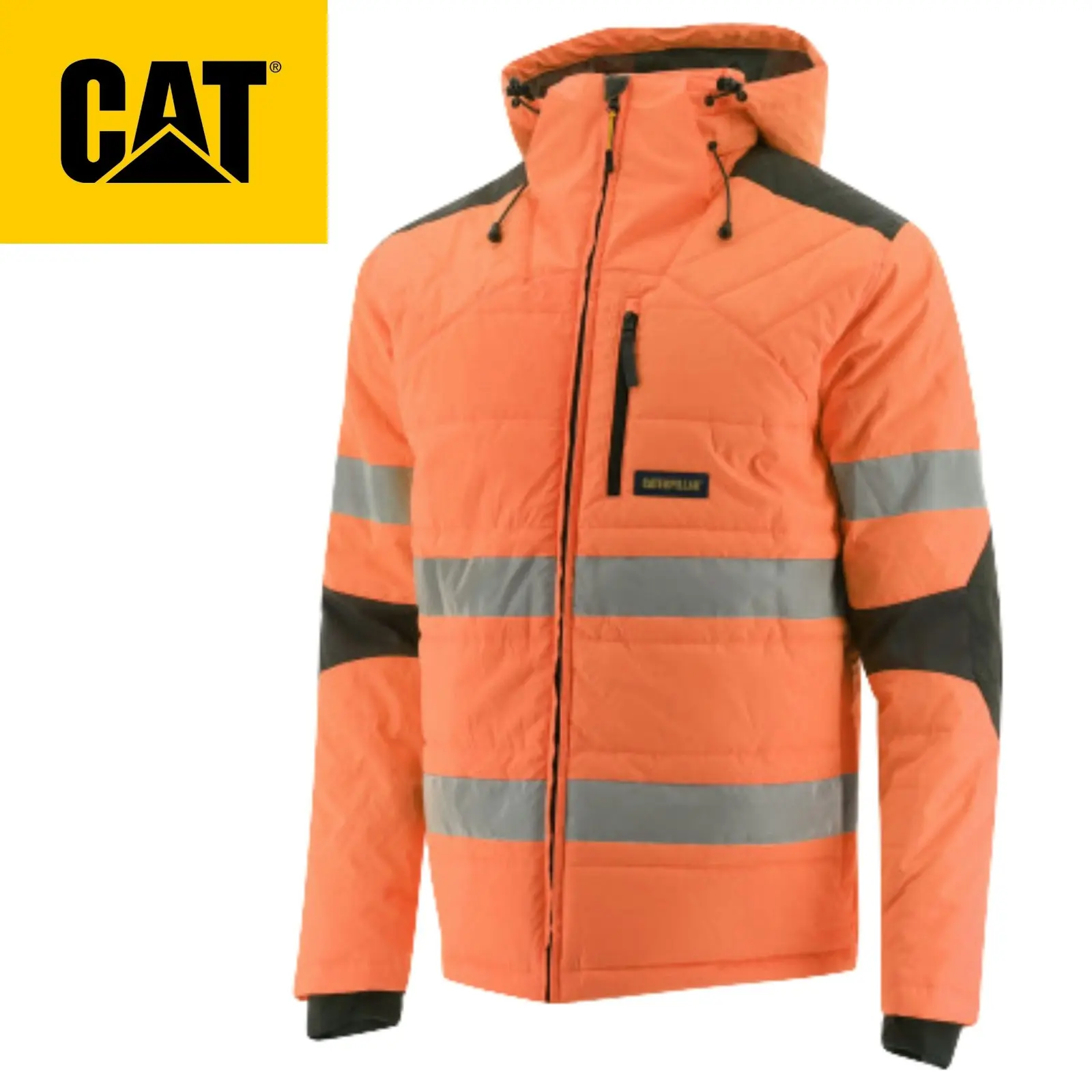 Caterpillar Mens Boreas Hi-Vis Puffer Jacket w Hood Water Resistant CAT - Orange