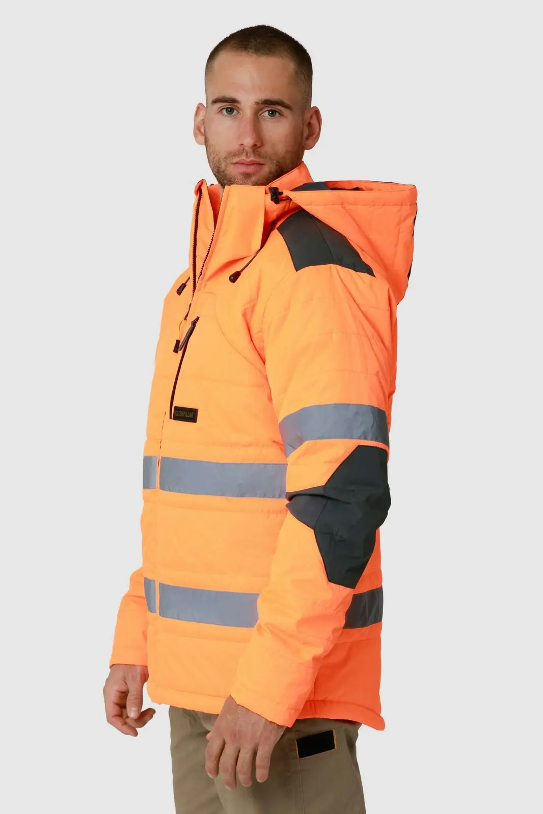 Caterpillar Mens Boreas Hi-Vis Puffer Jacket w Hood Water Resistant CAT - Orange