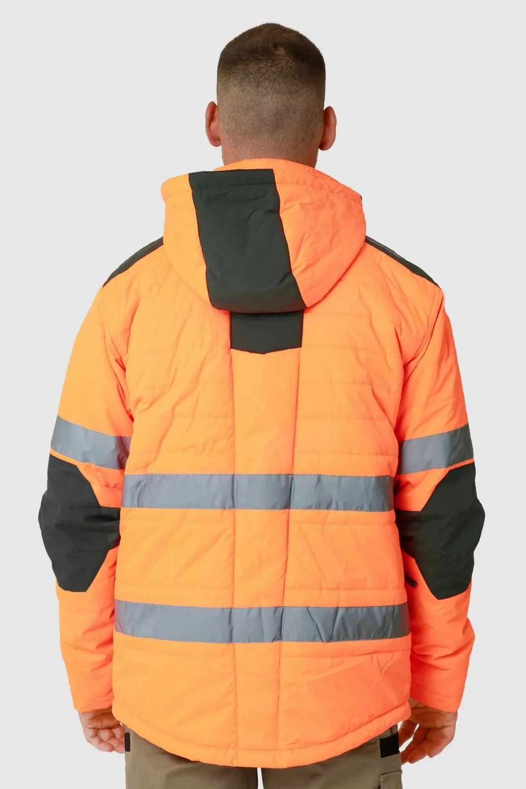 Caterpillar Mens Boreas Hi-Vis Puffer Jacket w Hood Water Resistant CAT - Orange