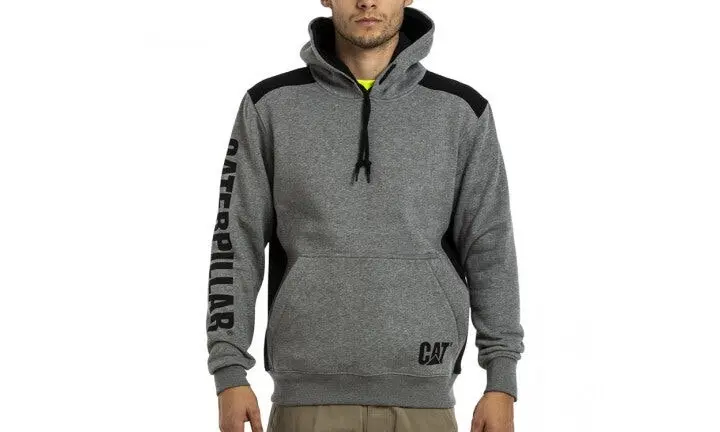 Caterpillar Logo Panel Hooded Sweatshirt Jumper Hoodie Warm Winter - Dark Heather Grey