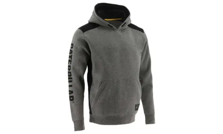 Caterpillar Logo Panel Hooded Sweatshirt Jumper Hoodie Warm Winter - Dark Heather Grey