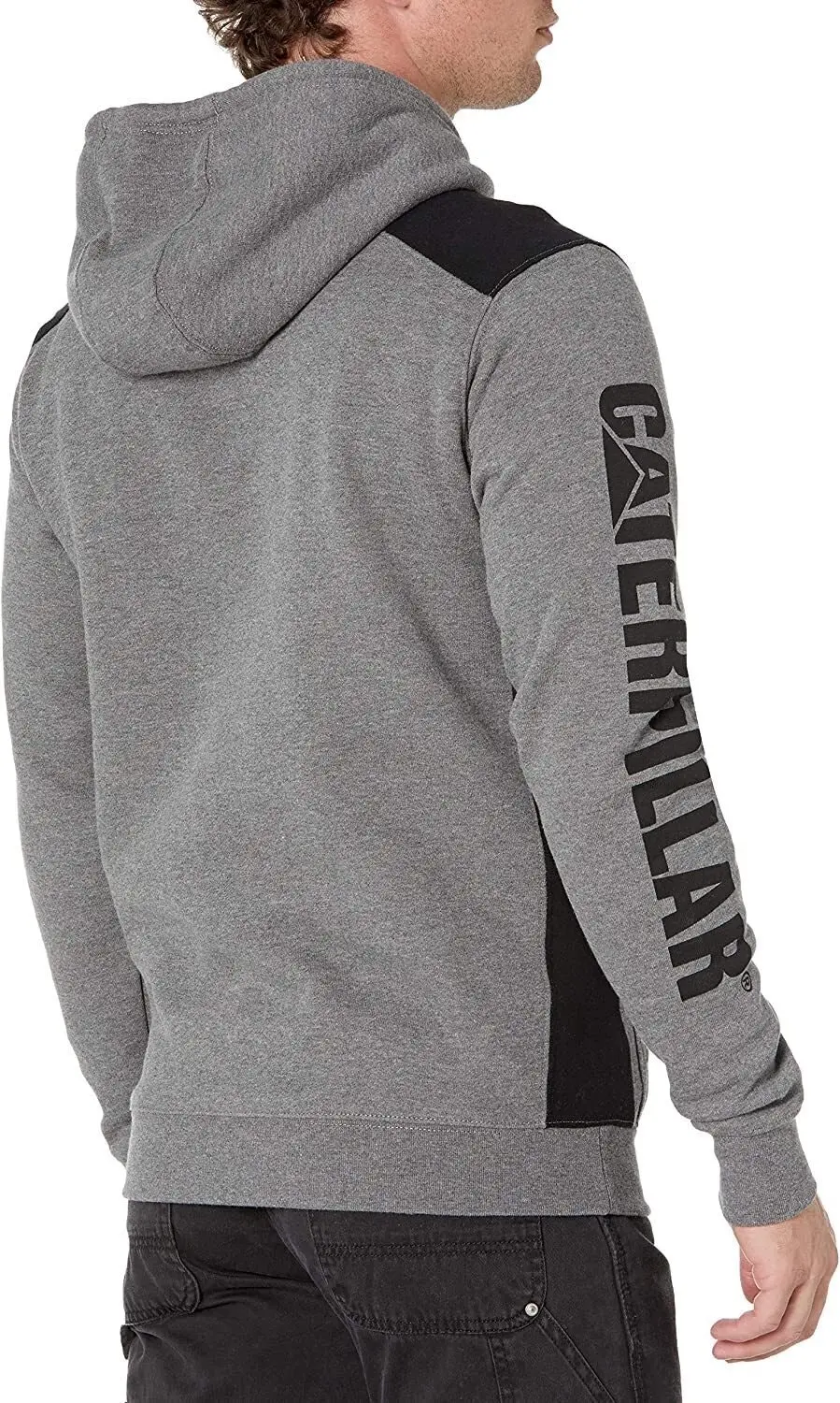 Caterpillar Logo Panel Hooded Sweatshirt Jumper Hoodie Warm Winter - Dark Heather Grey