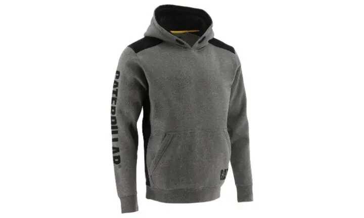 Caterpillar Logo Panel Hooded Sweatshirt Jumper Hoodie Warm Winter - Dark Heather Grey