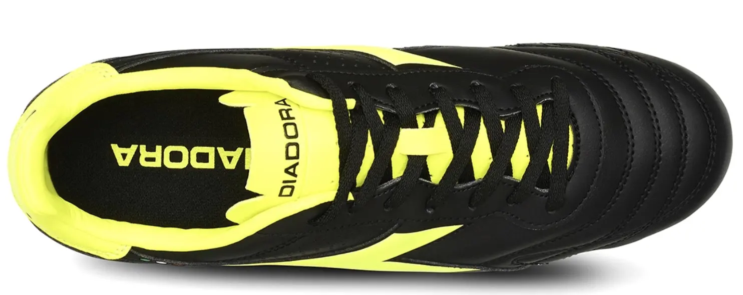 Diadora Mens Brasil R SC Football Boot Soccer Footy Spike Studs - Black/FluroYellow