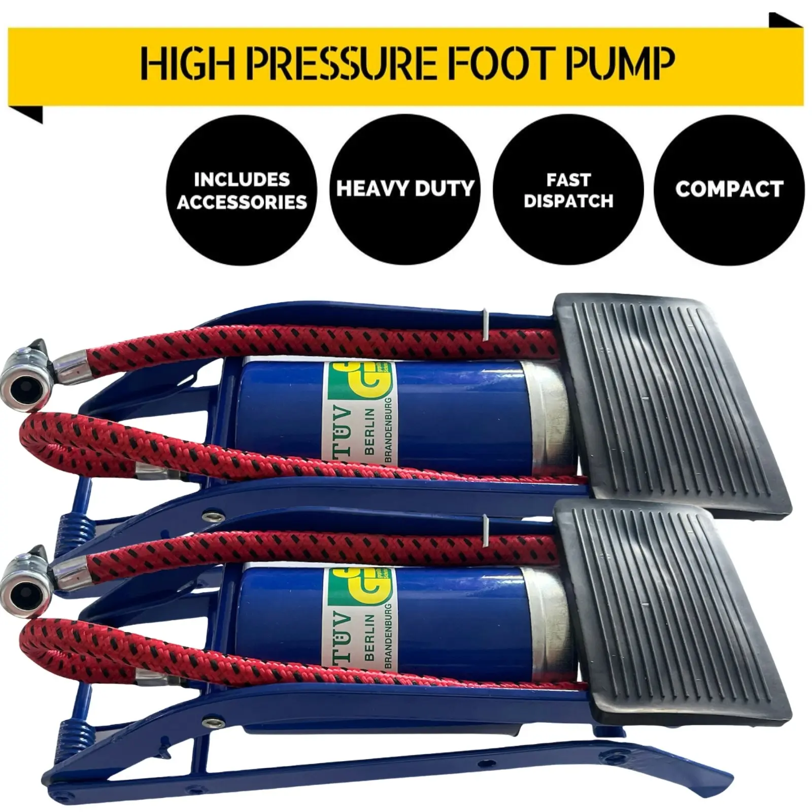 2x HIGH PRESSURE FOOT PUMP Ball Bicycle Motorbike Car Tire Inflator Tyre Air