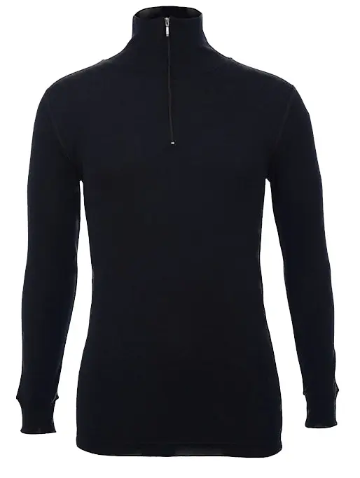 100% Wool Merino Skins Mens Half Zip Long Sleeve Thermal Underwear T-Shirt Top