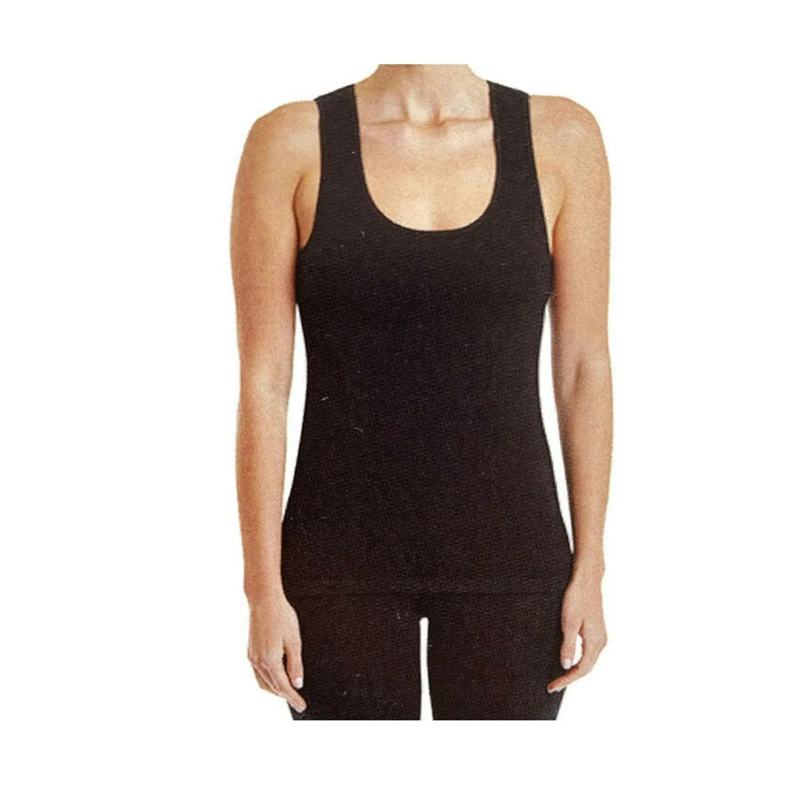 Merino Skins Ladies Scoop Neck Tank Top Sleeveless Wool Thermals - Black