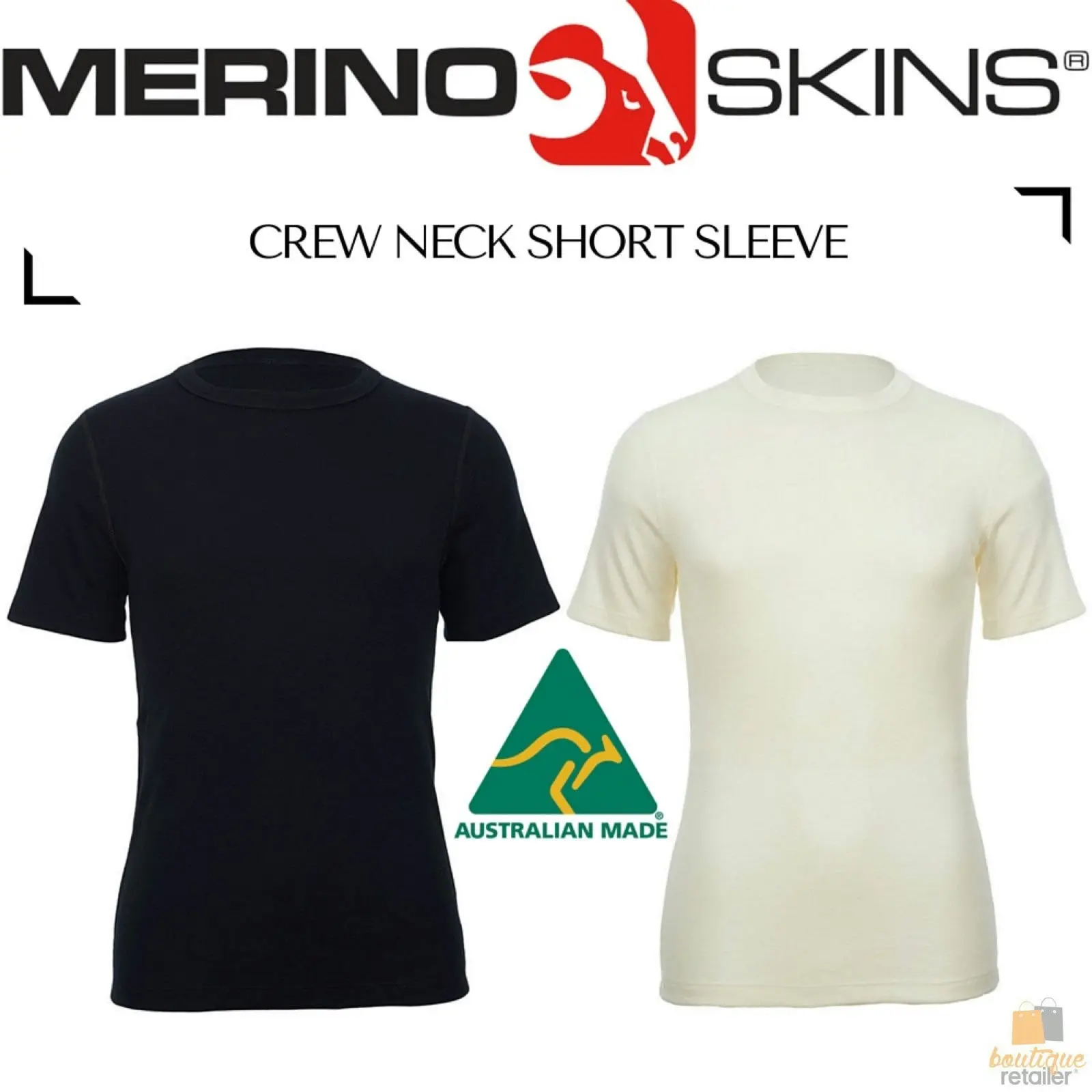 Merino Skins Crew Neck Short Sleeve T-Shirt Top 100% Wool Underwear Thermals