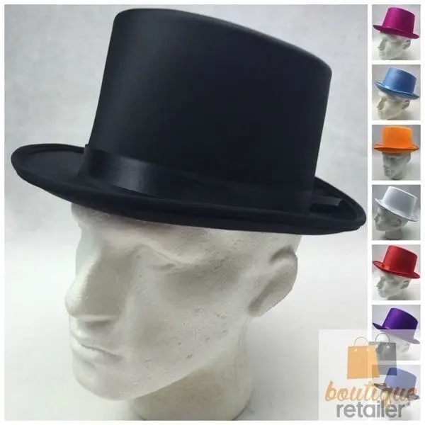 6x SATIN TOP HAT Costume Party Cap Fancy Dress Trilby Fedora One Size BULK