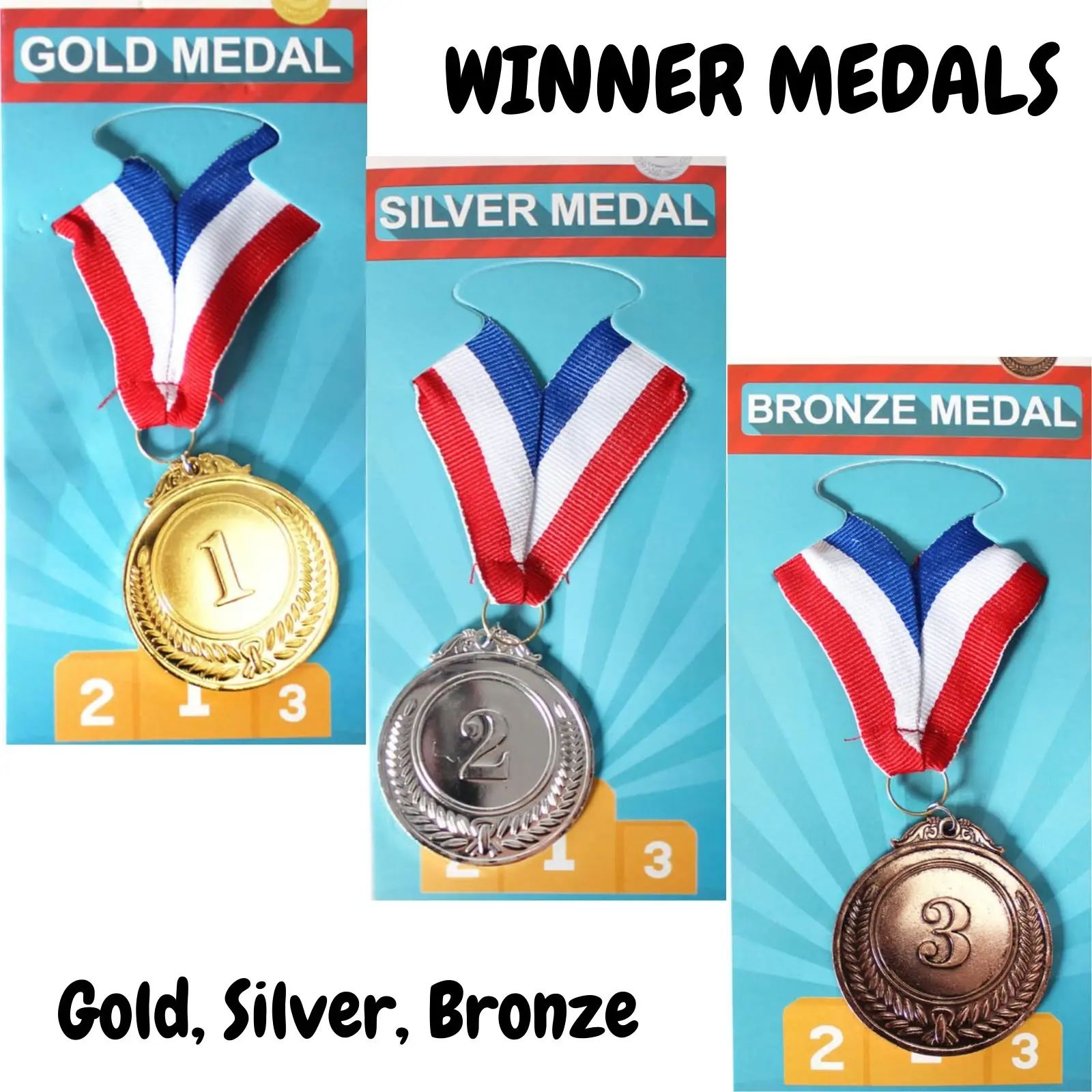 Set of 3 Gold Silver Bronze Medals Sports Day Awards School Events Olympics Parties