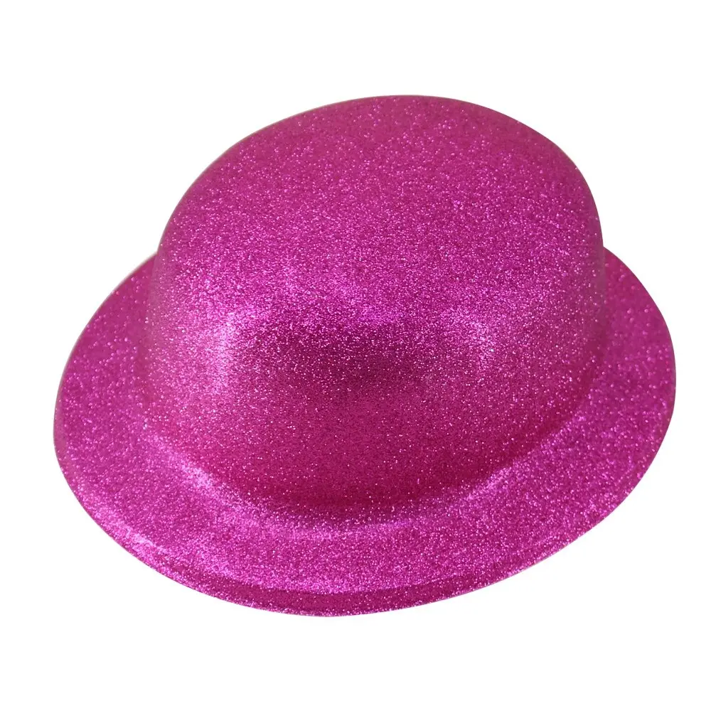 GLITTER BOWLER HAT Fancy Party Plastic Costume Cap Fun Dress Up Sparkle