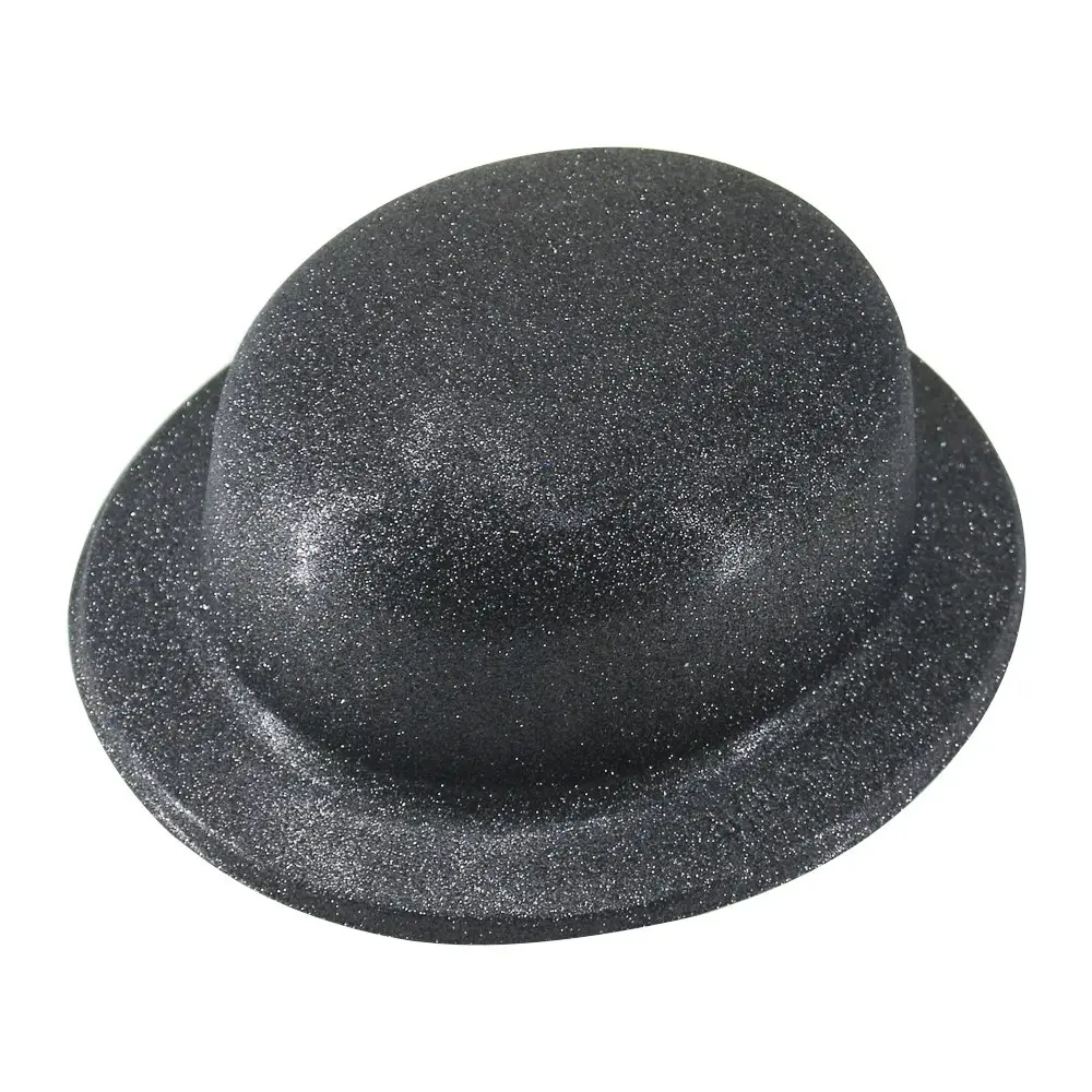 GLITTER BOWLER HAT Fancy Party Plastic Costume Cap Fun Dress Up Sparkle