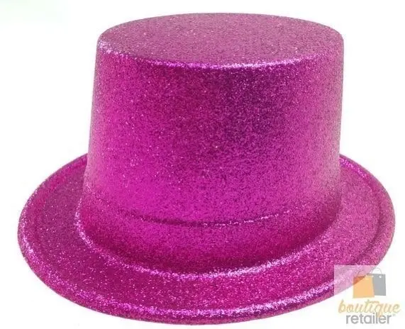 12x GLITTER TOP HAT Fancy Party Plastic Costume Tall Cap Fun Dress Up BULK