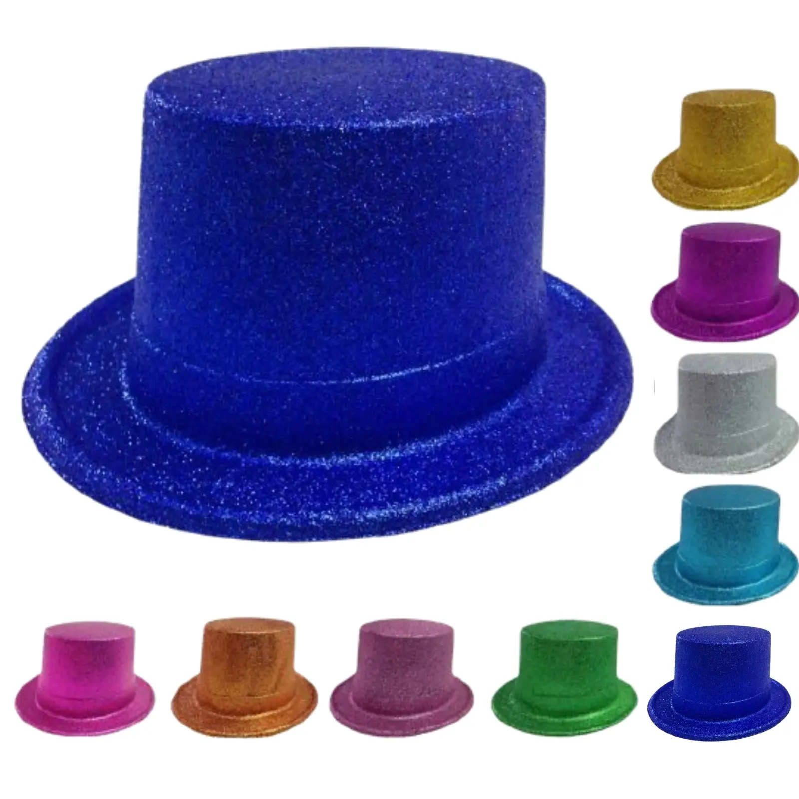 12x GLITTER TOP HAT Fancy Party Plastic Costume Tall Cap Fun Dress Up BULK